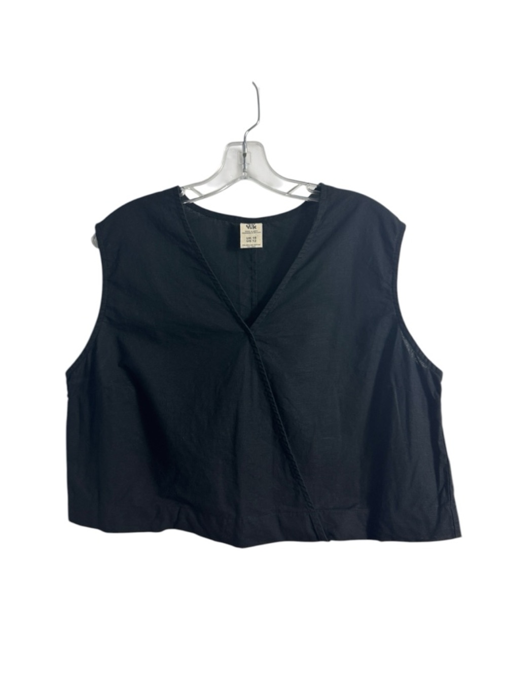 Lucy & Yak Black Cotton Linen Blend V Neck Vest Style Top Size 12